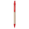Recycled Cardboard Pen with red trim-front view with imprint on clip